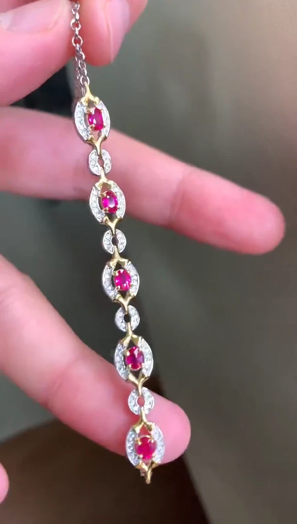 银S925镶嵌手链红宝石手链