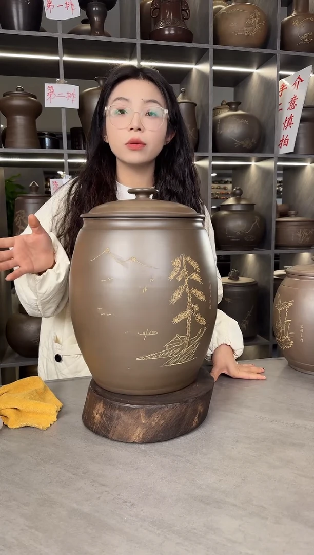 【闪购商品】罐本陶手作泥兴陶手工刻绘大罐10斤手工痕迹
