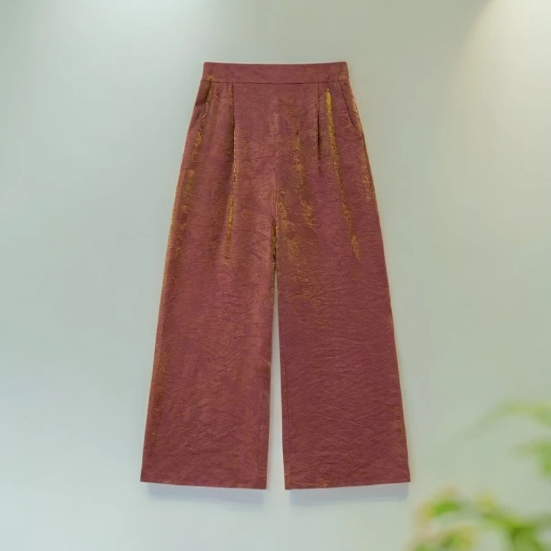 新中式浮光锦时尚潮流新款式偏光休闲百搭直筒阔腿裤2025新正品