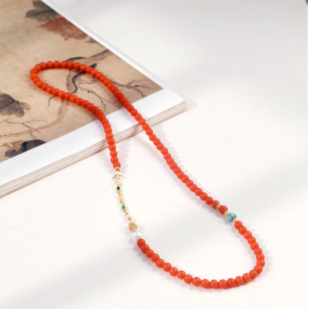 天然保山南红4+mm项链锁骨链南红项链