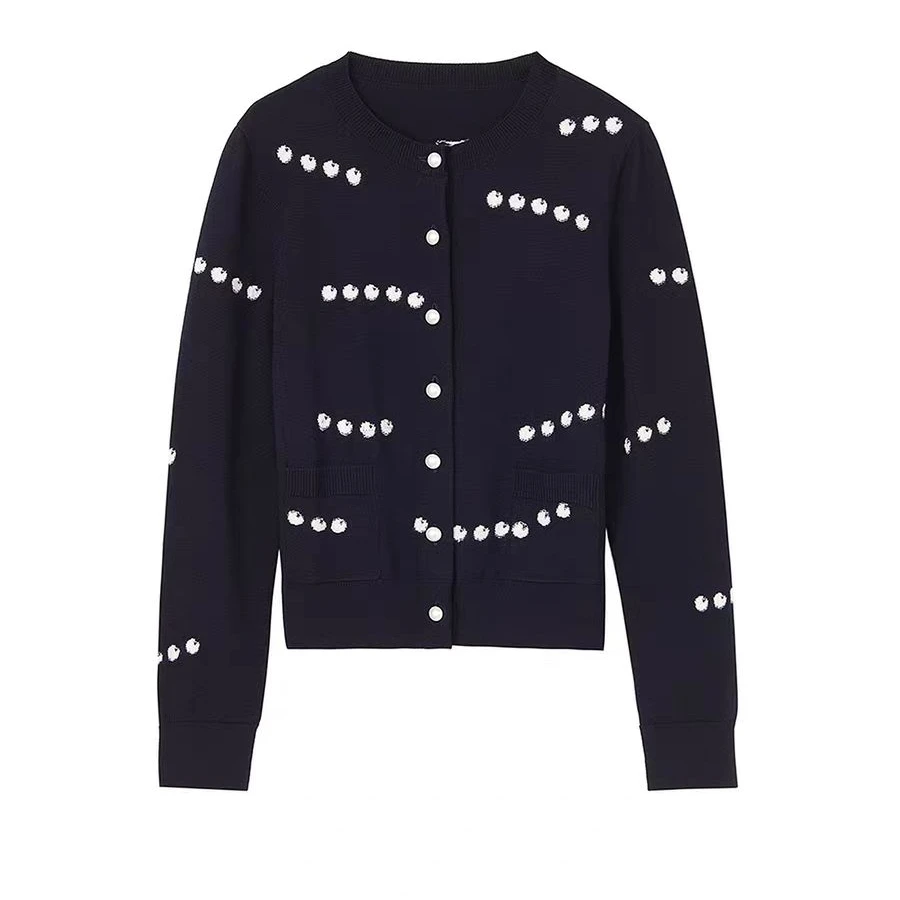 【心诺家】珍珠扣显瘦气质针织开衫春秋衫秋季羊毛加厚打底外套