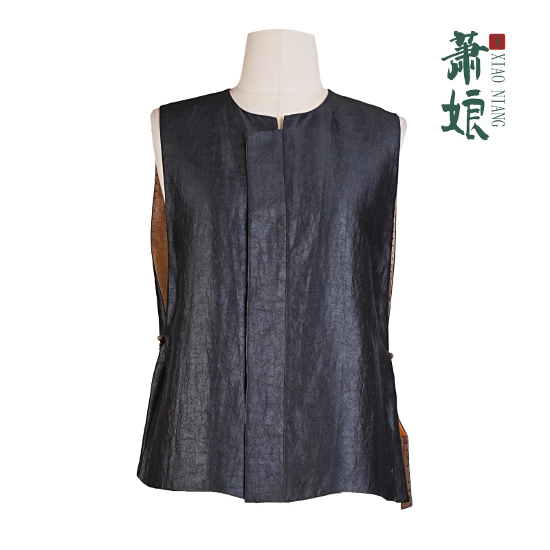 萧娘【墨语】缎龟香云纱桑蚕丝新中式国风马夹古民族风马甲1111