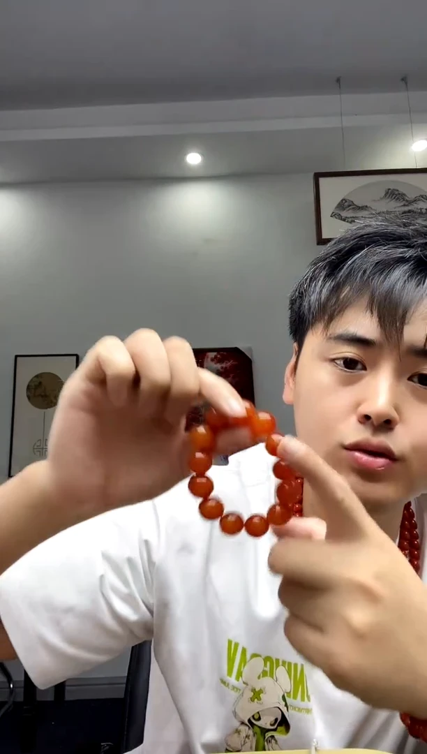 玛瑙/玉髓颈饰未镶嵌柿子红玛瑙手串卡16