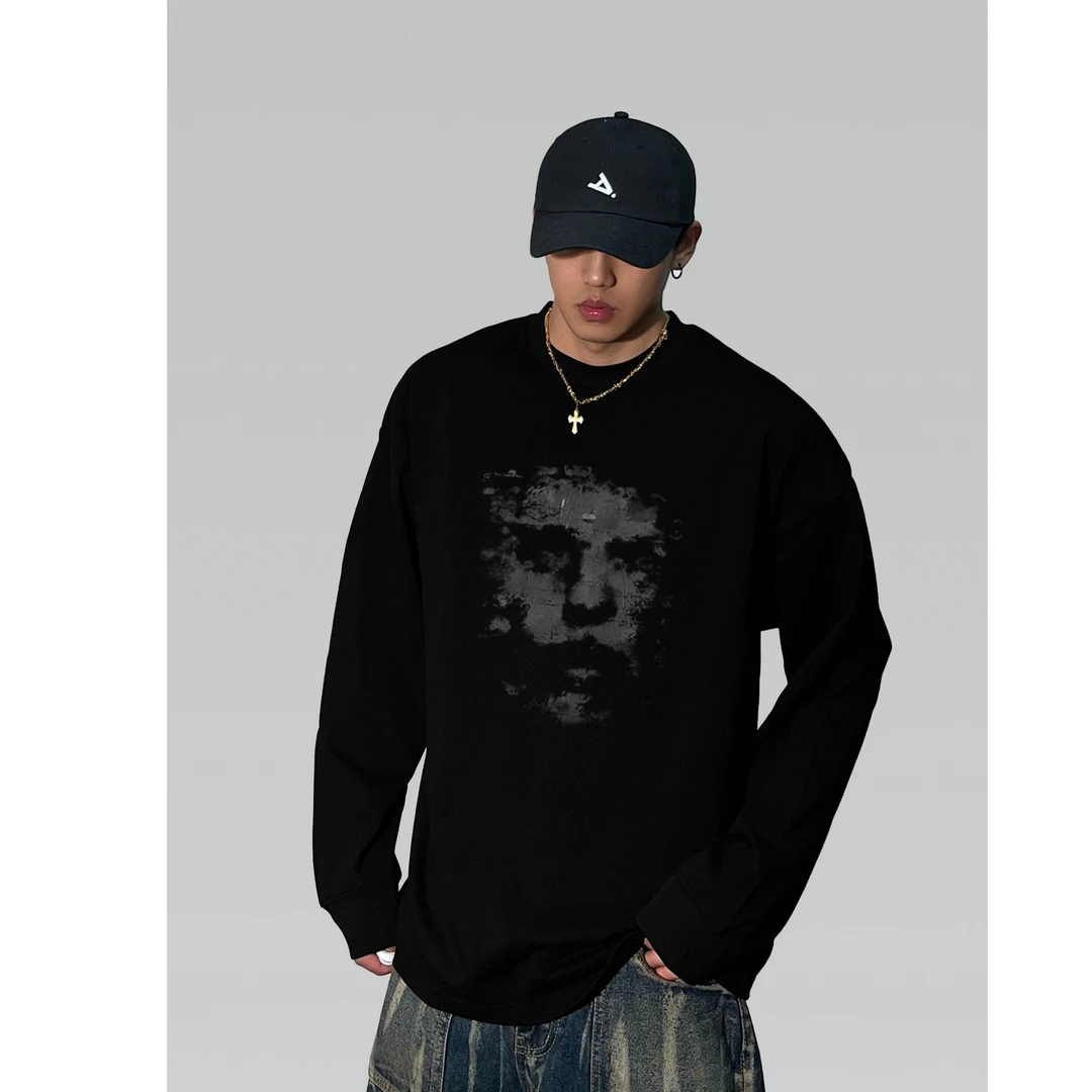 280g重磅美式潮牌长袖t恤男宽松潮流个性国潮内搭上衣纯棉打底衫