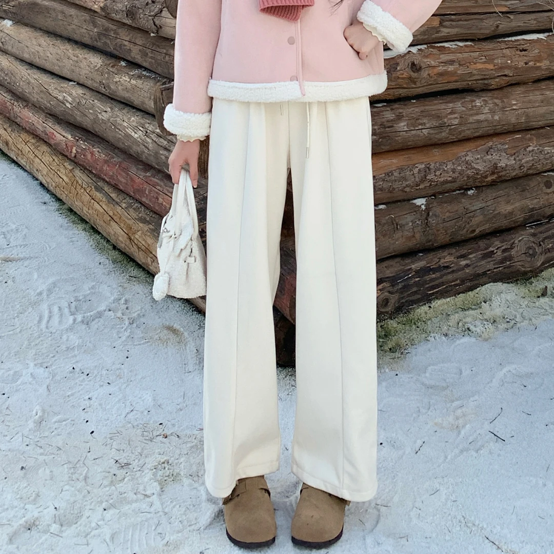 【加绒款】慕兔小个子加绒加厚阔腿休闲裤女冬季高腰显瘦直筒长裤子