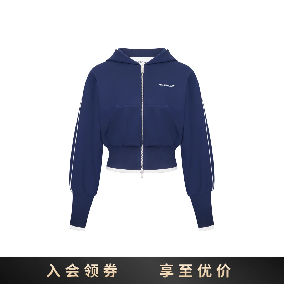 ANN ANDELMAN 极简风时尚蓝色卫衣连帽上衣