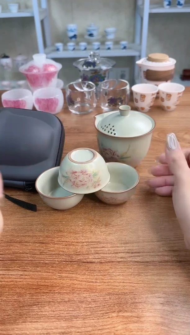 闪购福利汝窑牡丹户外旅行茶具