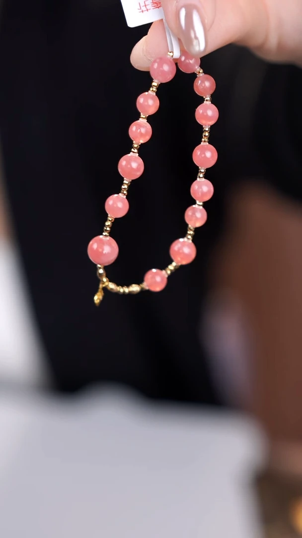 18K金镶嵌菱锰矿（红纹石）手绳@