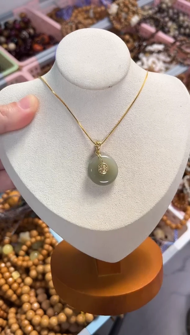 项链银S925镶嵌和田玉和田玉平安扣福字s925银项链