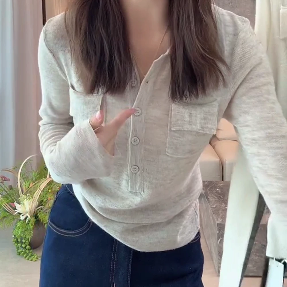 新款百搭基础款修身V领针织女早秋新款百搭小衫C5861