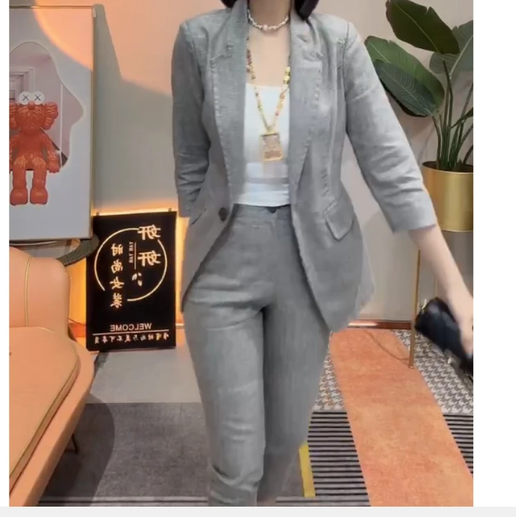 2025春季新款网红同款洋气韩版潮流女时尚外套裤子两件套da57