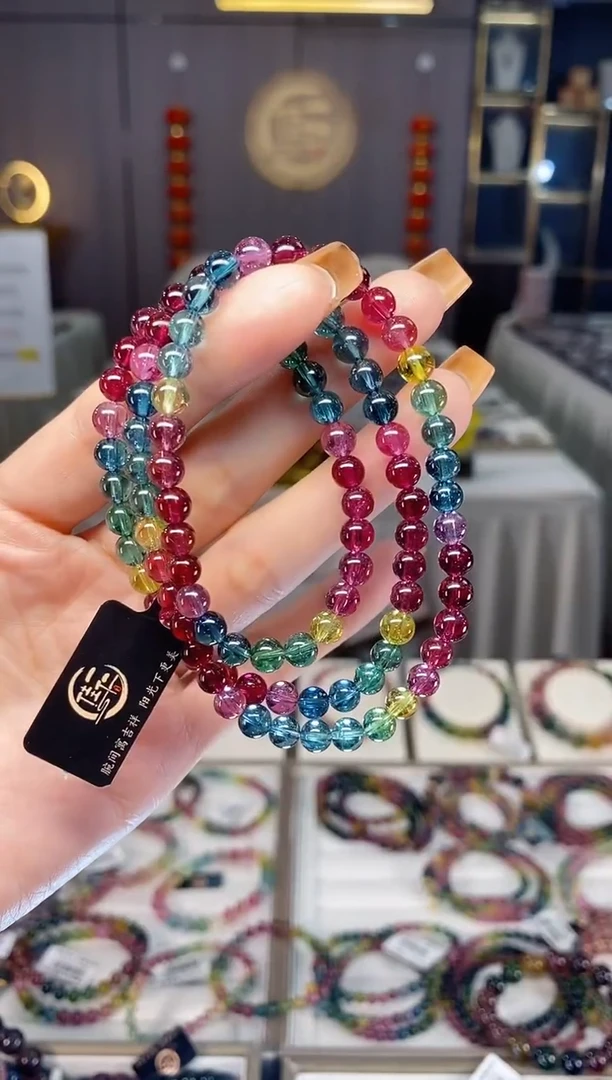 未镶嵌收藏级老矿碧玺色标净体三圈手串5mm+碧玺dan一物一证