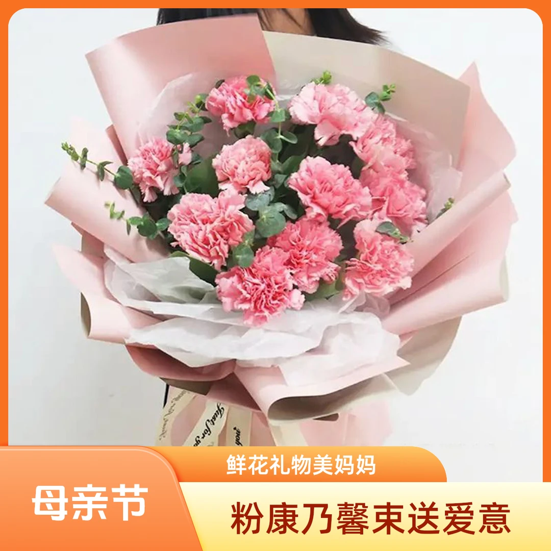 【微光】11朵粉康乃馨花束搭配尤加利送妈妈送长辈鲜花礼物花店送花上门