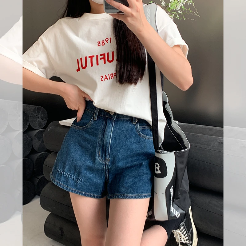 大码高腰a字牛仔短裤女夏季新款胖mm宽松显瘦包臀阔腿裤子潮