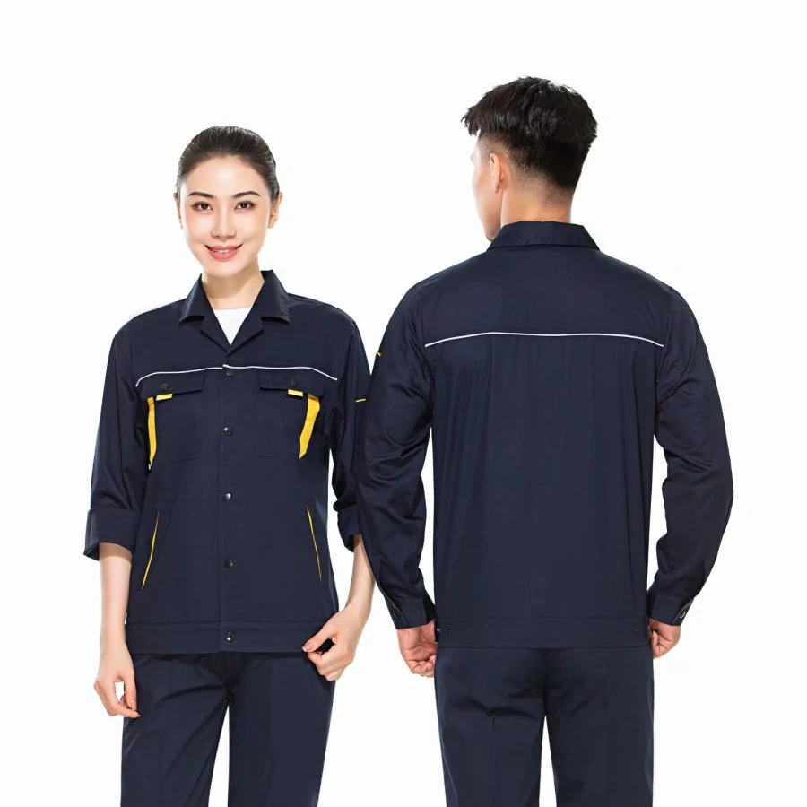 夏季薄款涤棉深色短袖工作服套装耐脏耐磨汽修工厂车间劳保服绣字