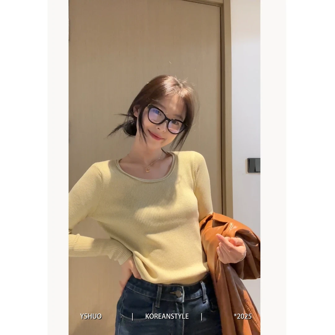 【穿整个秋冬】纯色圆领百搭针织打底衫软糯舒适休闲上衣25502