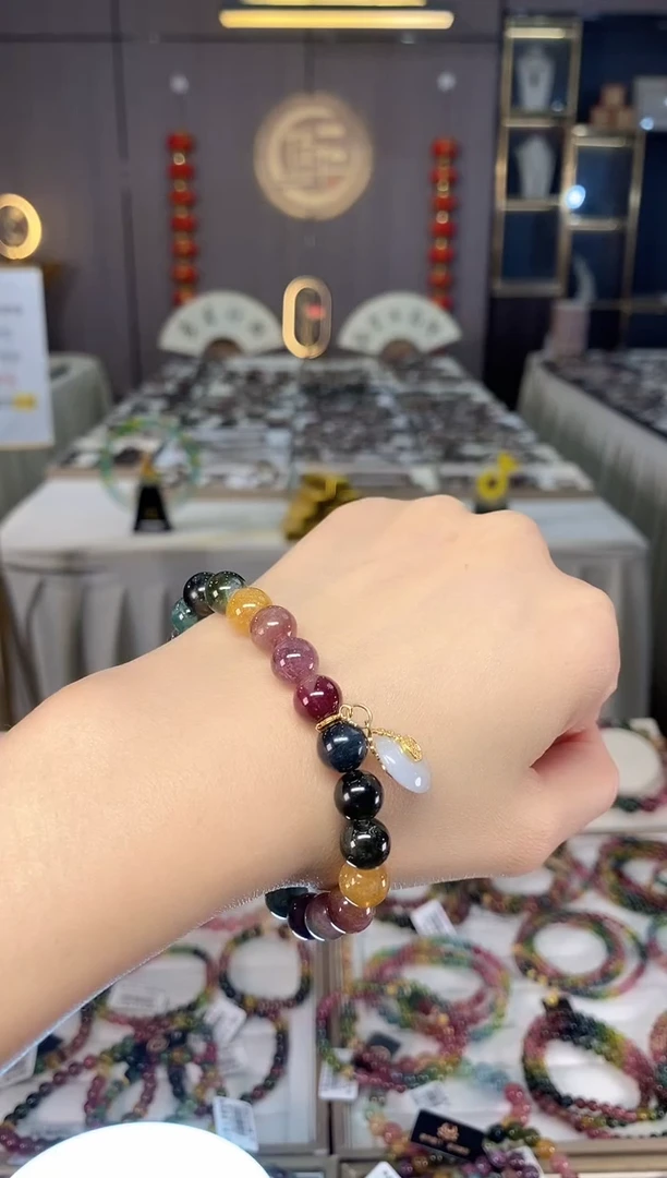 未镶嵌老矿碧玺色标彩虹单圈手串8mm+碧玺dan多样性发货一条