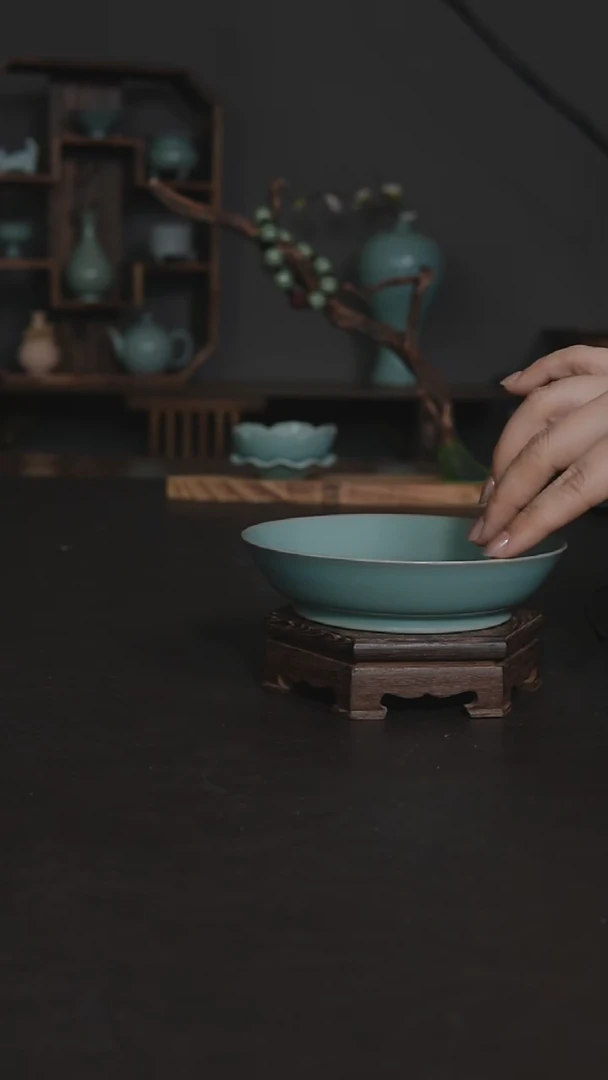 摆件陶手工胎圆洗微瑕13.5口径