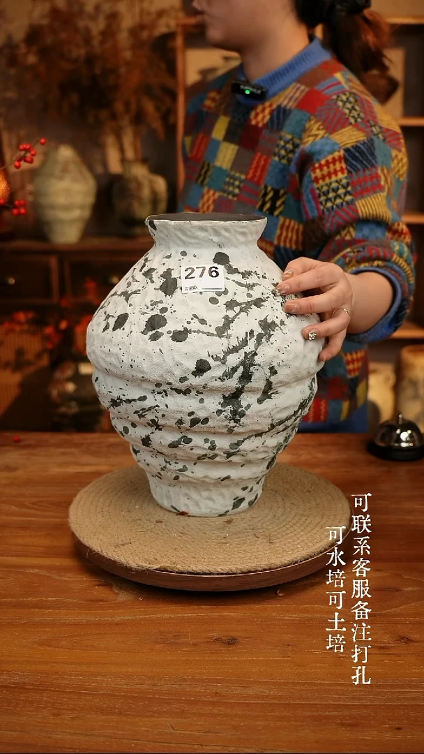 陶瓷276泼墨风白色大肚瓶可水培可土培