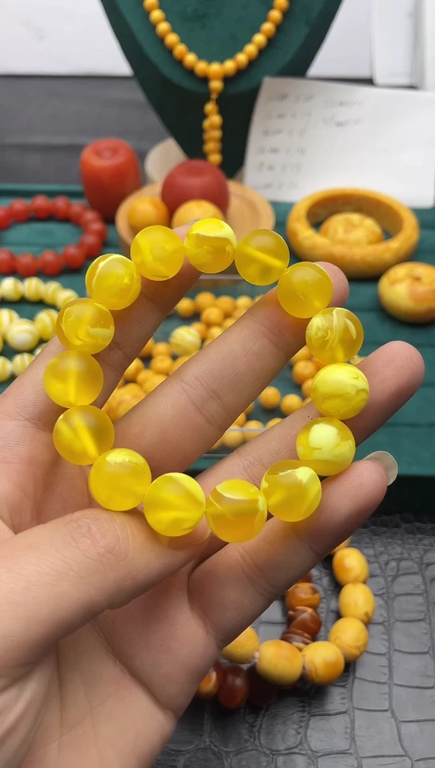 手链琥珀未镶嵌流蜜老蜡14mm手串