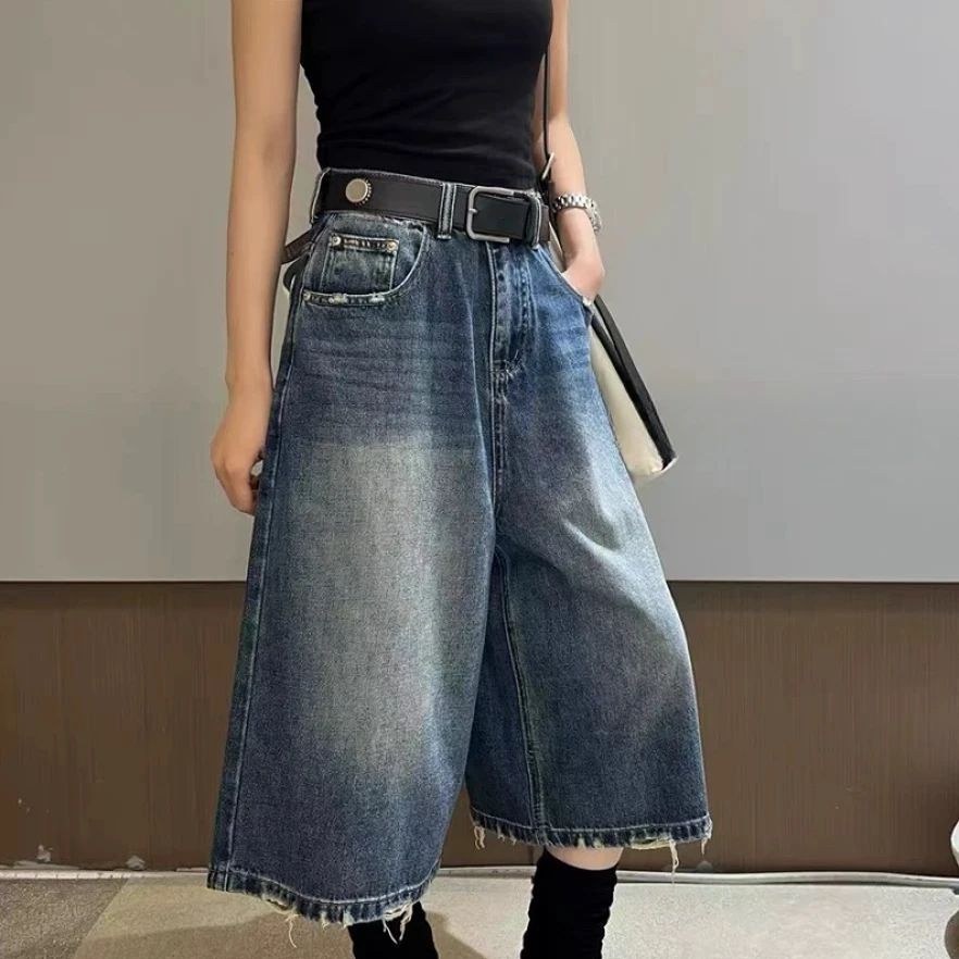 【蛋娘专属】复古宽松阔腿裤设计感小众毛边显瘦七分裤女