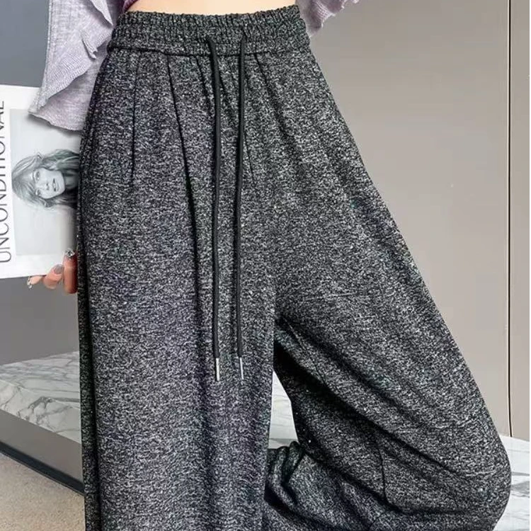58313#阔腿裤女新款春秋高腰垂感宽松显瘦休闲运动直筒拖地裤子