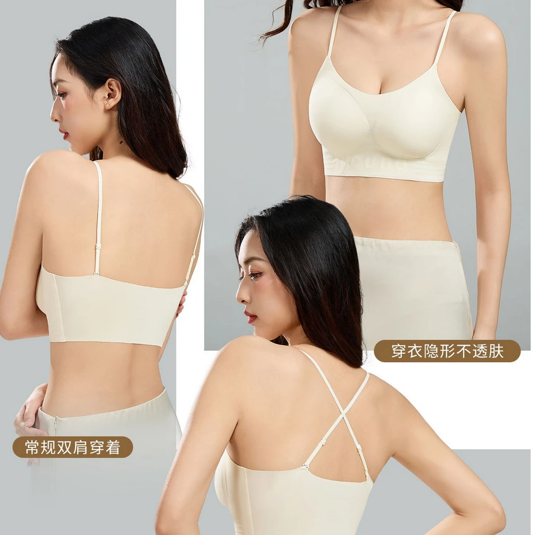 夏季薄款聚拢抹胸大显小的文胸透气粉底不透无痕2025小胸内衣美背