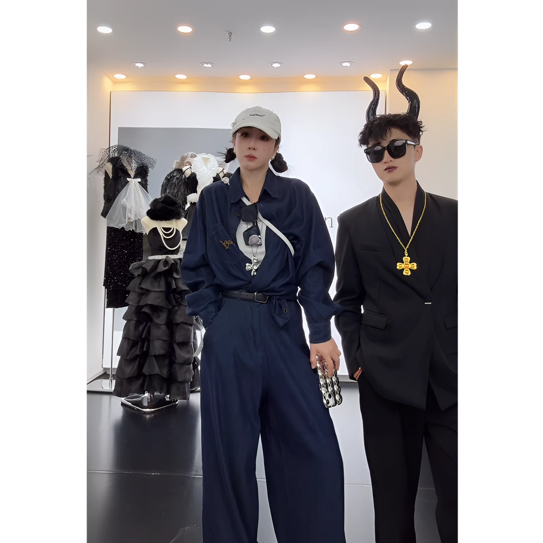 牛仔套装女2025秋季新款韩系复古牛仔外套长袖衬衫高腰显瘦阔腿裤