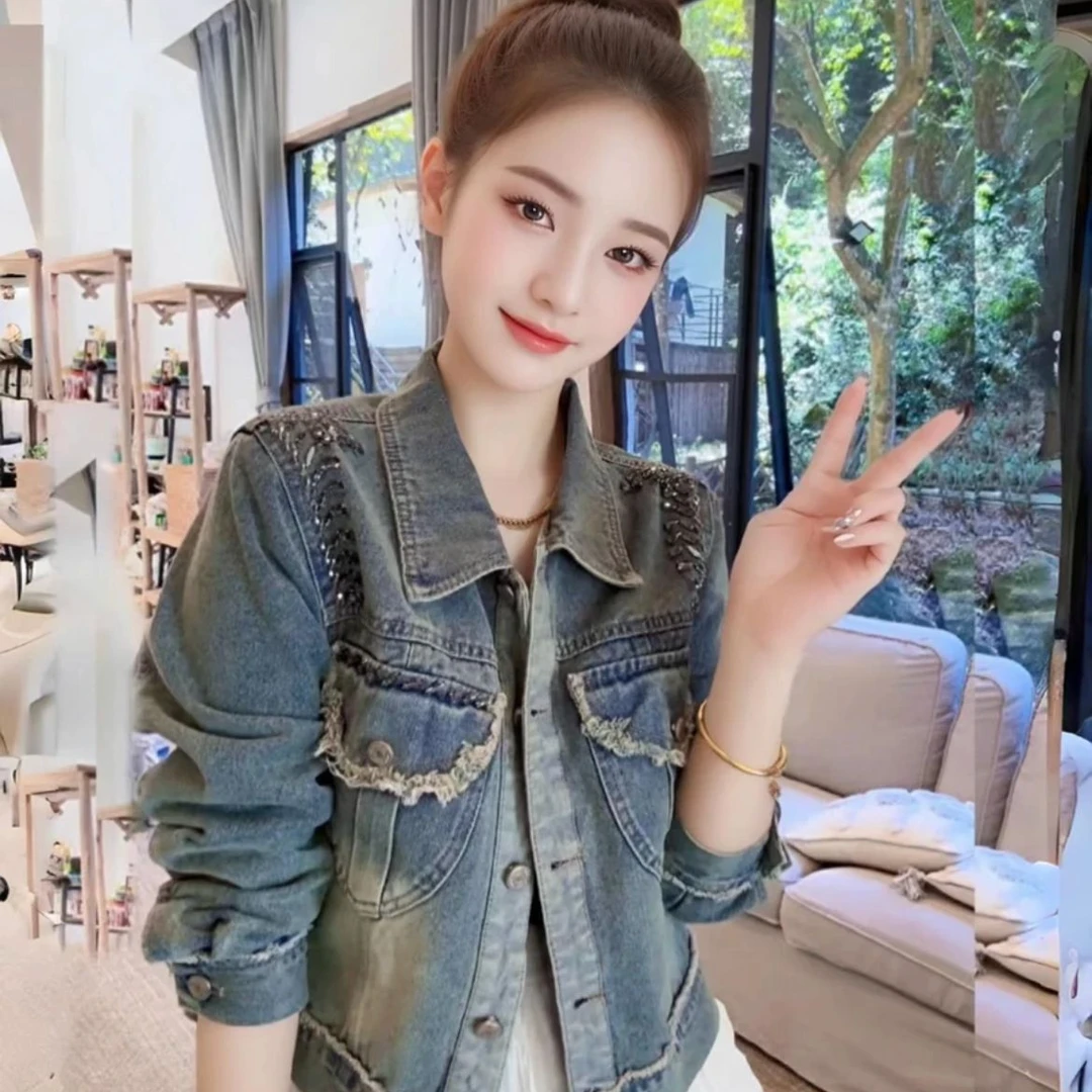 宽松显瘦百搭短款复古毛边牛仔外套上衣2025新款牛仔外套6668#