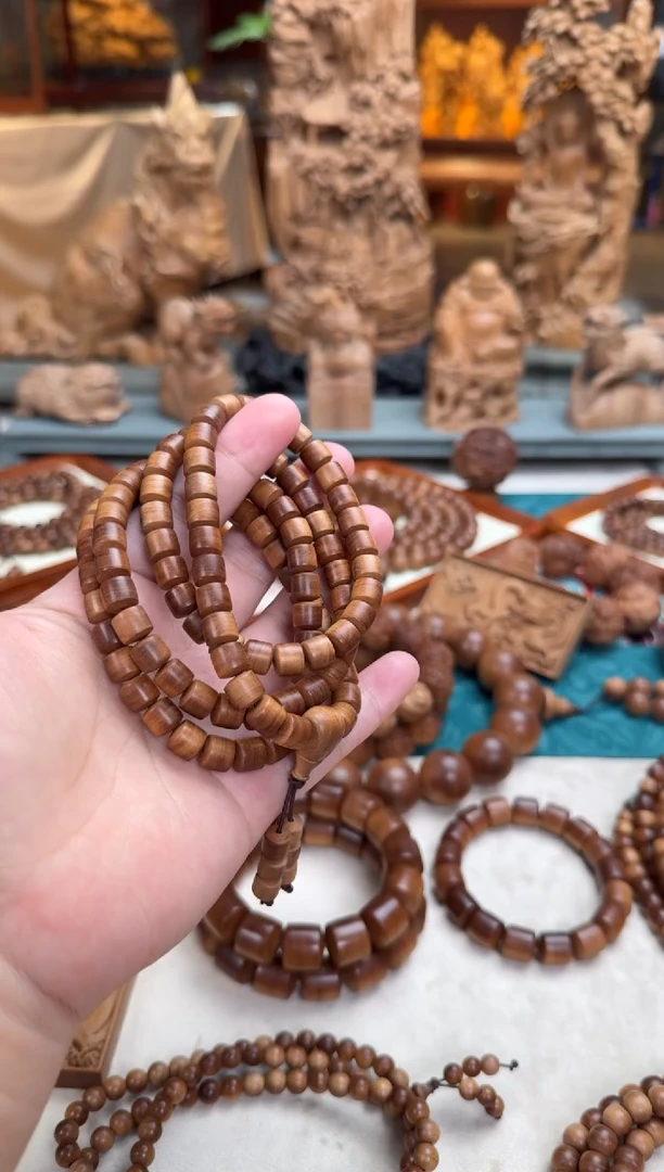 檀香木手串/手链7.5X8横纹桶珠108颗 印度老山檀香