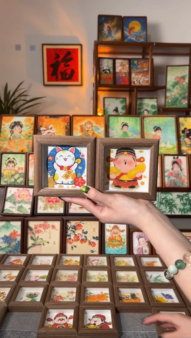 【闪购商品】国画招财猫 花發 一组11