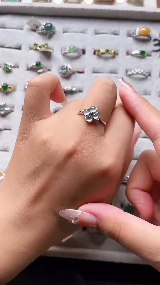 翡翠戒指银S925镶嵌天然翡翠s925银镶