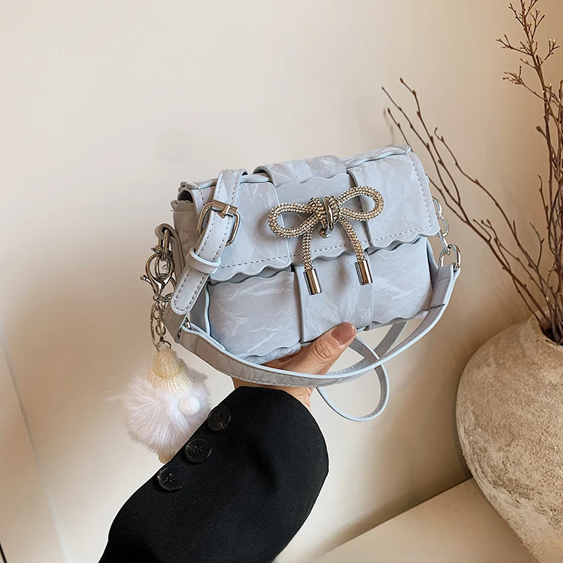 手工编织蝴蝶结小方包08新款手拎包时尚百搭单肩斜挎包洋气小众