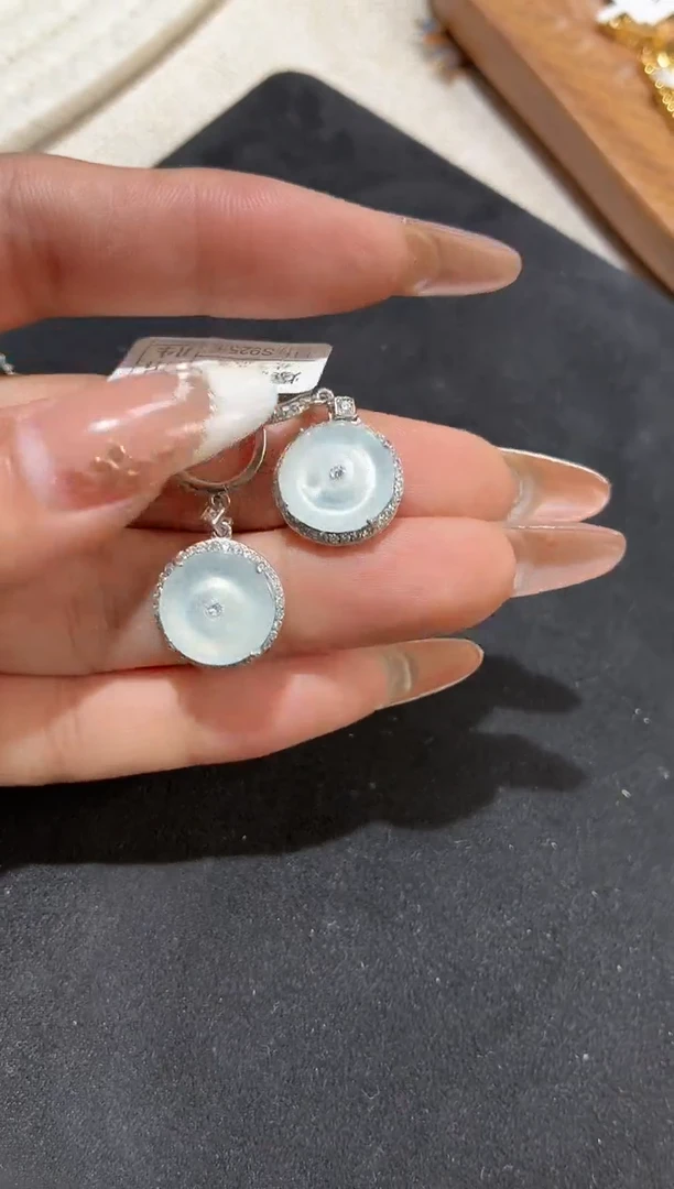 吊坠(不含链)银S925镶嵌翡翠耳饰