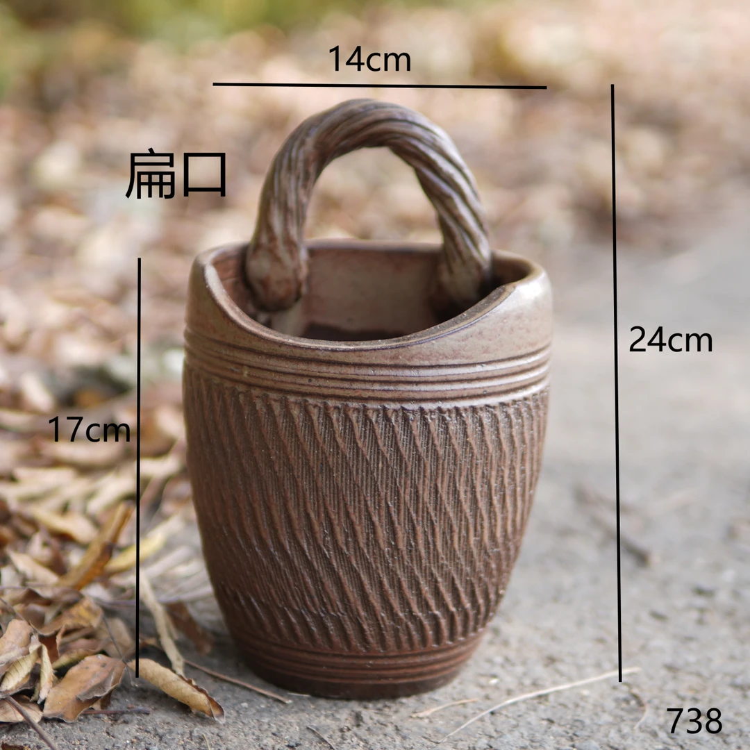 738拉杆箱花盆复古田园风特色双耳大口粗陶花盆庭院绿植装饰