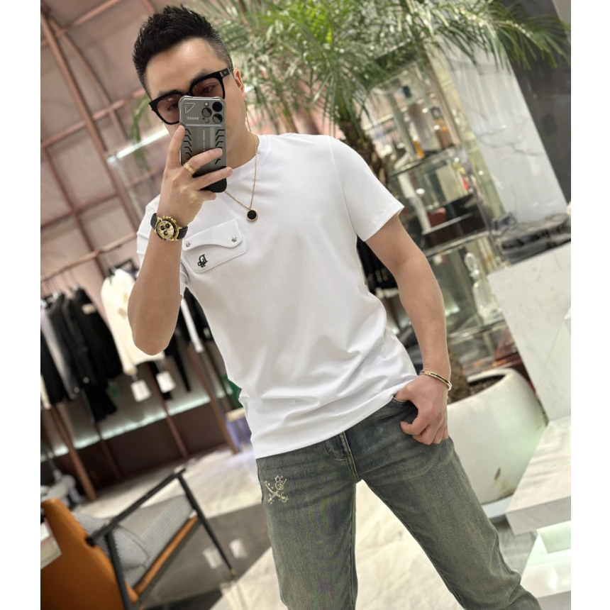 【发现者】2025欧货新款男士时尚轻奢修身短袖百搭圆领T恤ZZD25037