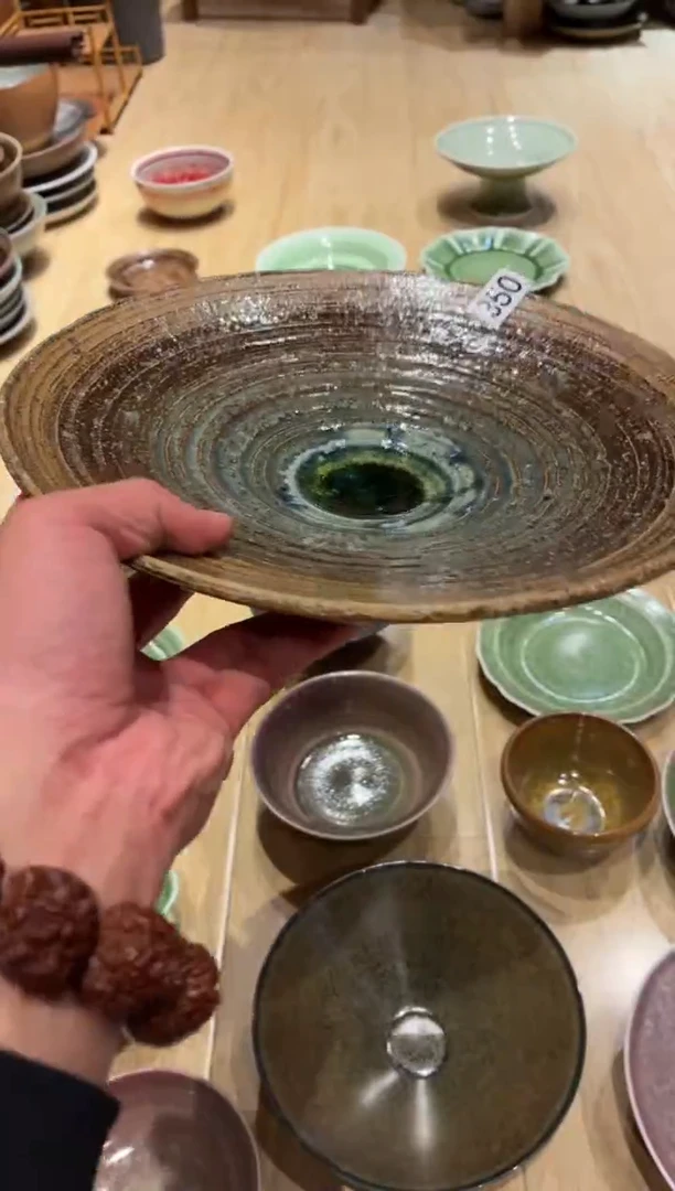 瓷片º**?350 绿心玻化高足盘1个