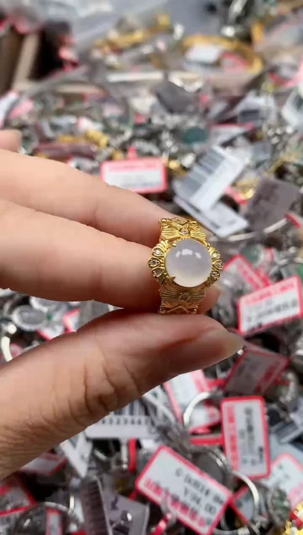 银S925镶嵌戒指翡翠天然A货缅甸翡翠