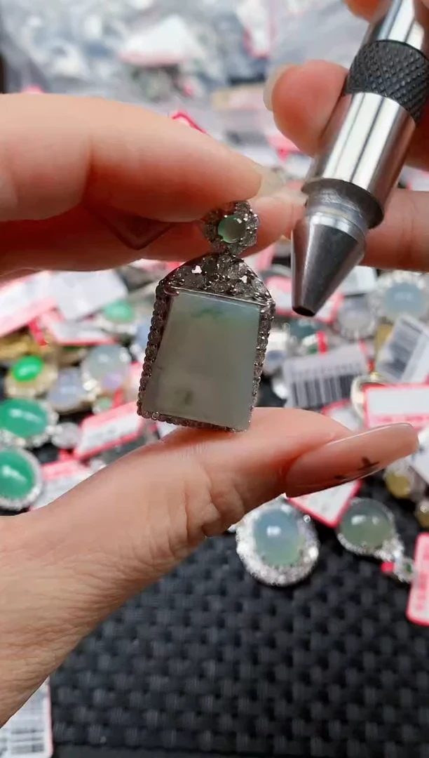 银S925镶嵌戒指翡翠天然A货缅甸翡翠