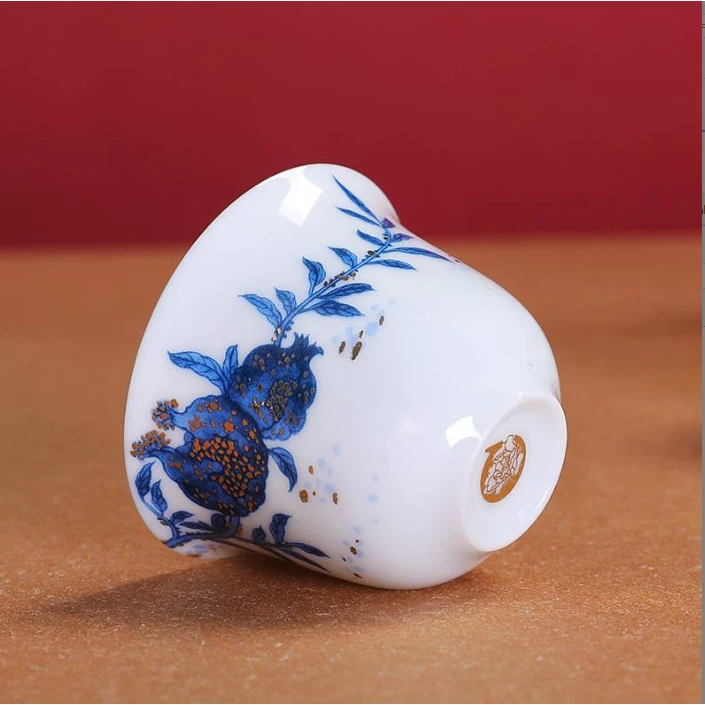 多子多福主人杯中式礼盒装茶杯盖碗茶具个人专用陶瓷品茗杯