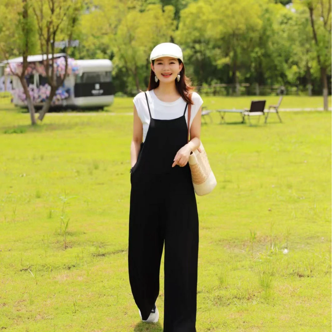 哲思凡夏季薄款清凉垂感消光防透背带裤时尚千金清冷感贵系衣服