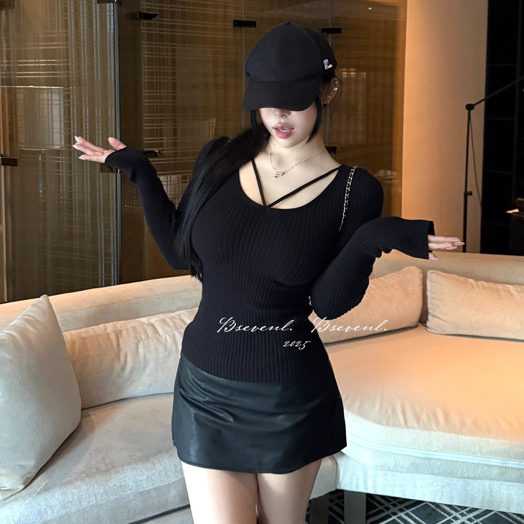 纯欲修身针织打底衫女秋冬季2025新款U领巨好看韩系毛衣内搭上衣