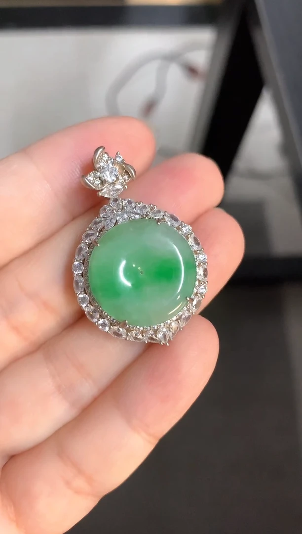 翡翠银S925镶嵌颈饰翡翠平安扣吊坠