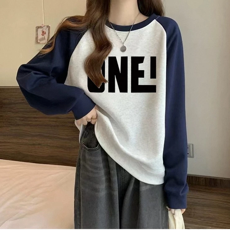 女大童拼接圆领插肩袖卫衣12胖女孩宽松14青少年15学生长袖上衣秋