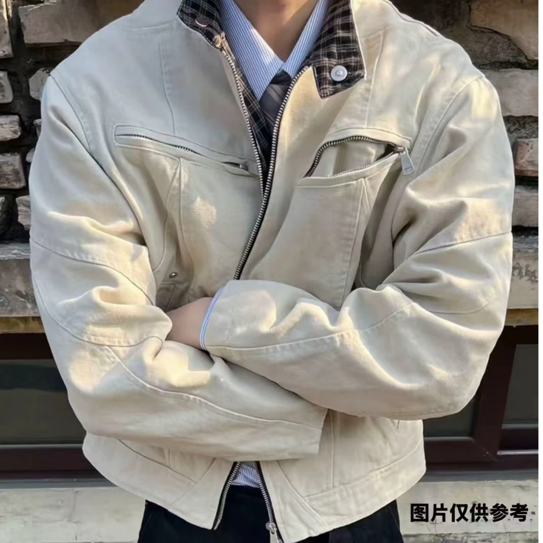 水洗拼接长袖立领直下摆厚款休闲（图片仅供参考非直播间随机发货）