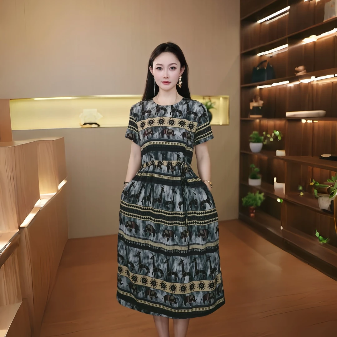 10346-时尚薄款清新连衣裙夏季新款大码女装显瘦裙子妈妈装【依】