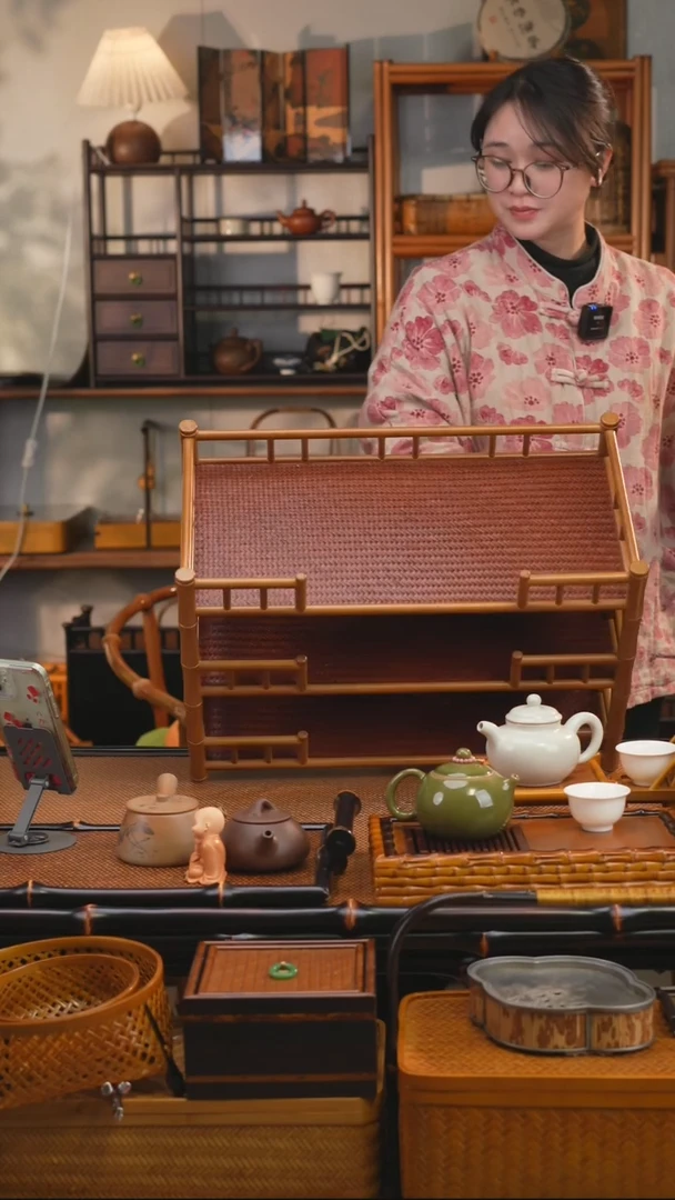 【闪购商品】【古香】竹丝三层楠竹屏栏收纳茶壶
