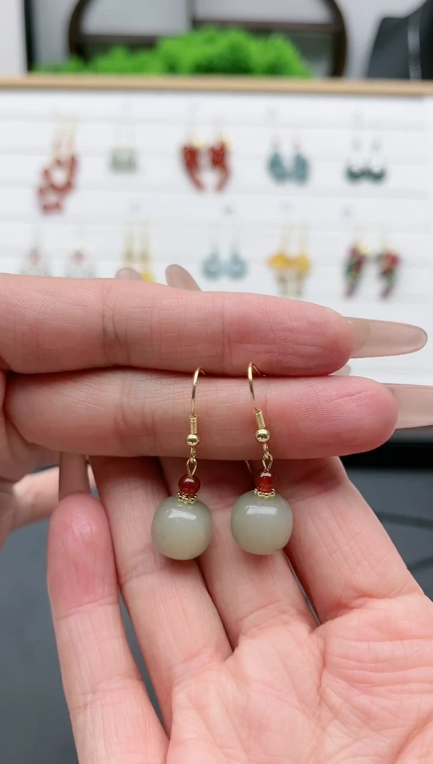 【闪购商品】和田玉耳饰银S925镀金镶嵌311和田玉