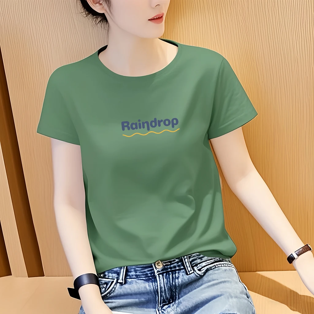 2025新款夏季短袖t恤女士宽松大码圆领印花时尚休闲百搭显瘦上衣