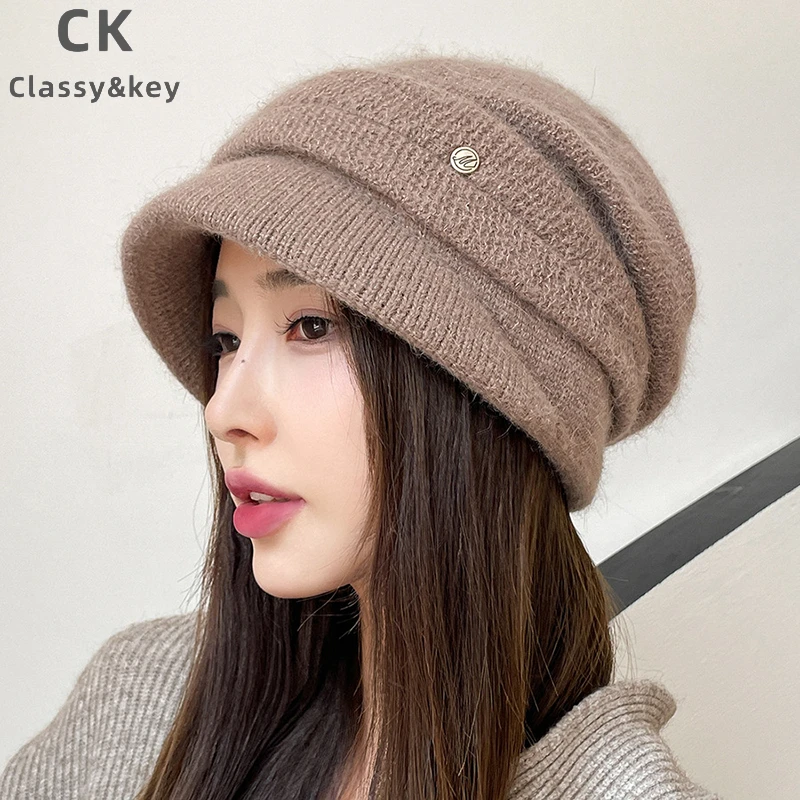 Classy key新加坡设计师联名款冬天鸭舌兔毛帽子户外保暖针织帽女